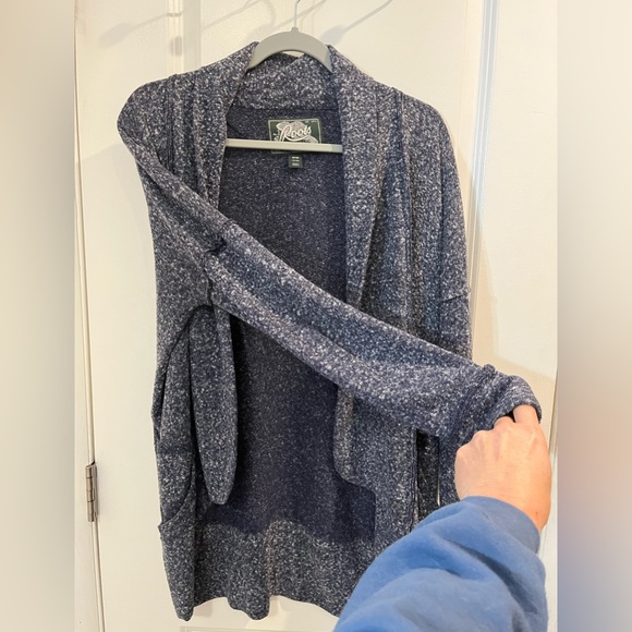 Roots Canada Open Front  Waterfall Cardigan Sz M Heathered Gray With Pockets - Picture 10 of 11